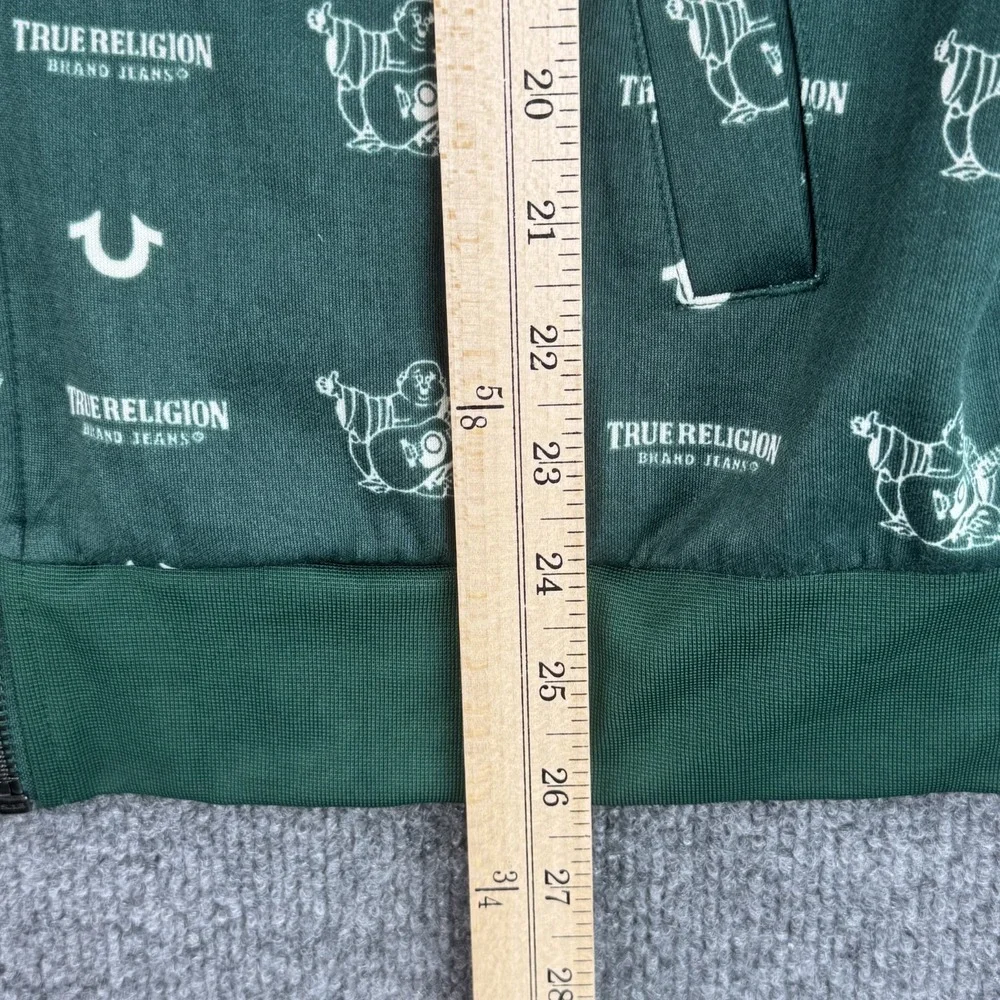 True Religion Track Jacket Mens S Green Monogram Buddha Logo Full Zip Stripe Y2K